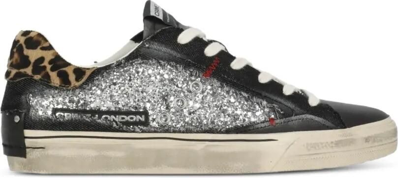 Crime London Desconstructed glitter-detail leopard-print sneakers Zwart