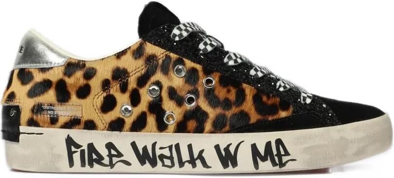 Crime London distressed leopard-print sneakers Zwart