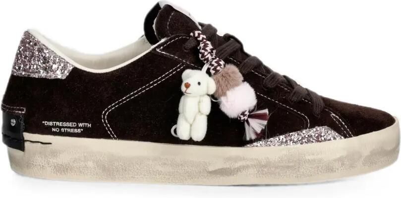 Crime London Distressed suède sneakers verfraaid met glitters Bruin