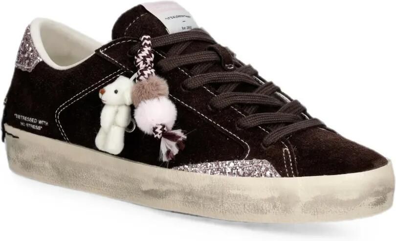Crime London Distressed suède sneakers verfraaid met glitters Bruin - Foto 2