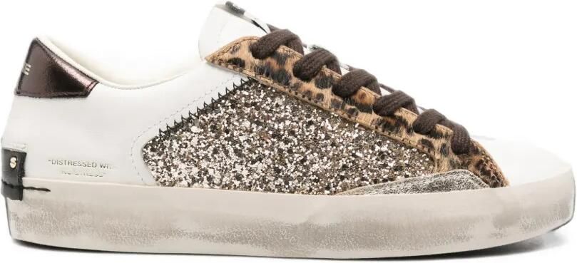 Crime London Gerafelde sneakers met luipaardprint Wit