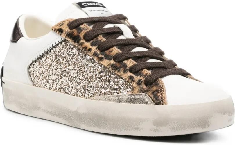 Crime London Gerafelde sneakers met luipaardprint Wit - Foto 3