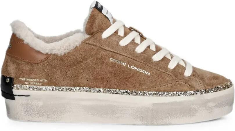 Crime London Gerafelde sneakers met plateauzool en glitters afwerking Bruin