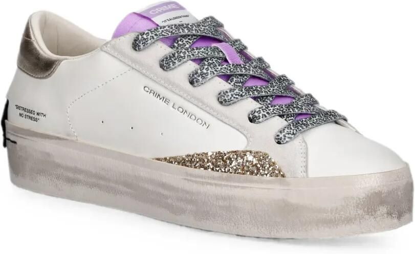 Crime London Gerafelde sneakers met plateauzool en glitters Wit