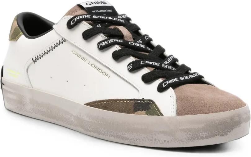 Crime London Leren sneakers met camouflageprint Wit