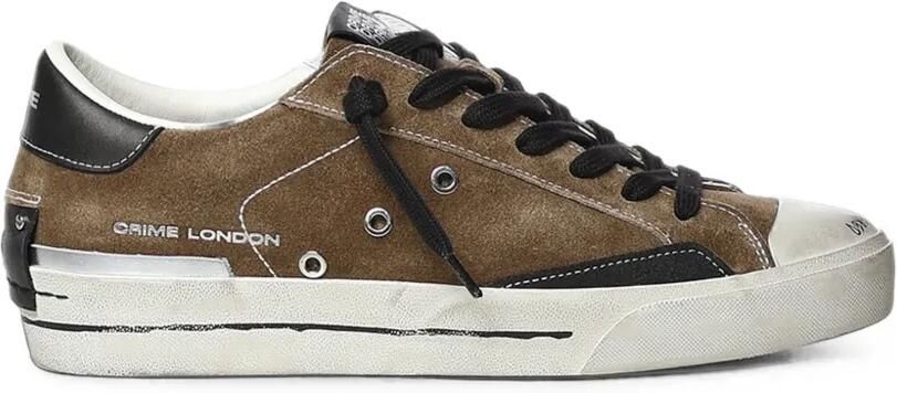 Crime London Midnight suède sneakers met gerafeld effect Bruin