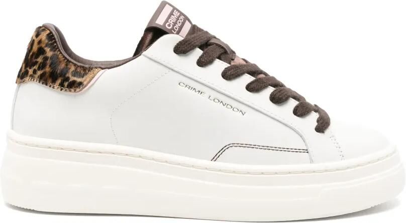 Crime London New Elevate leren sneakers met luipaardprint Wit