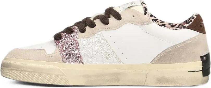 Crime London Playoff glitter-panel leopard-print sneakers Wit