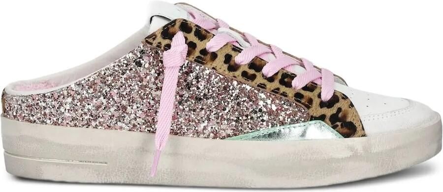 Crime London Sk8 Deluxe Sabot sneakers met luipaardprint en glitters Roze