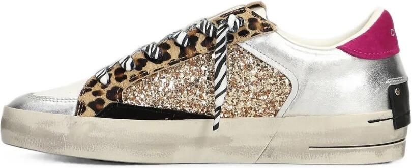 Crime London SK8 Deluxe sneakers met glittervlakken en luipaard-print Zilver