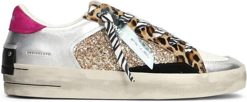 Crime London SK8 Deluxe sneakers met glittervlakken en luipaard-print Zilver - Foto 5