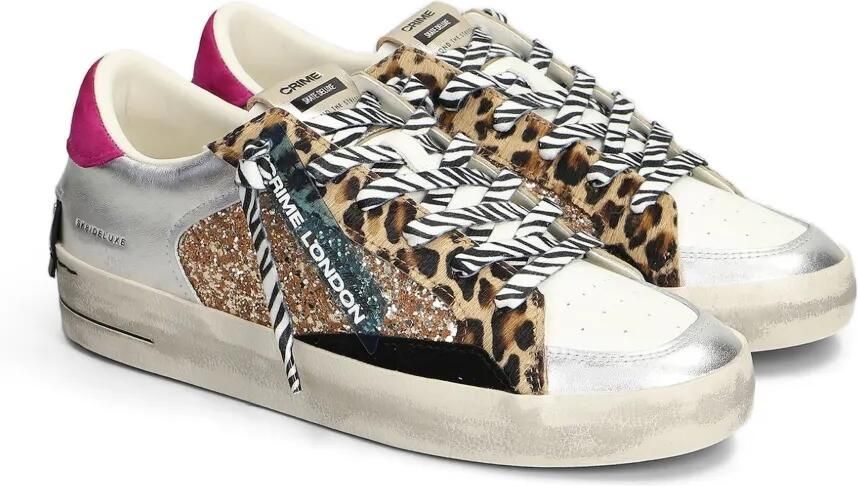 Crime London SK8 Deluxe sneakers met glittervlakken en luipaard-print Zilver - Foto 3