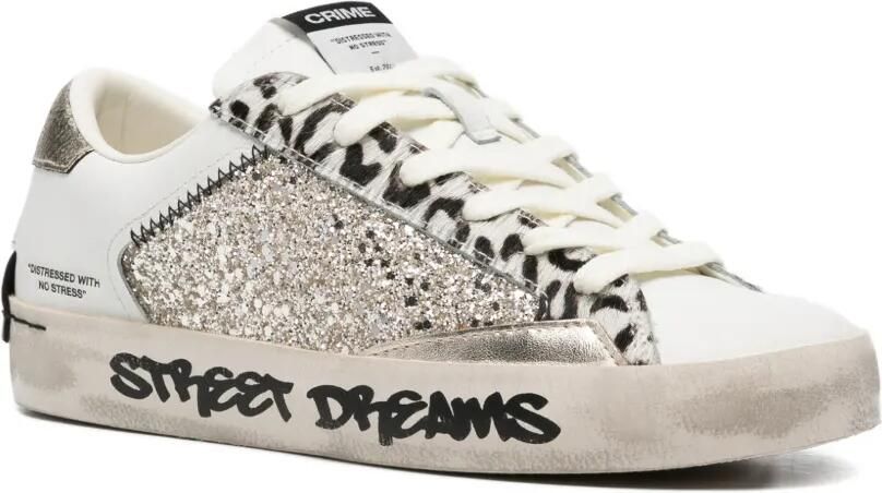 Crime London Sneakers met dierenprint en glitter Wit