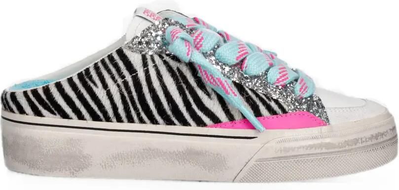 Crime London Soho sneakers met zebra-print en glitters Wit