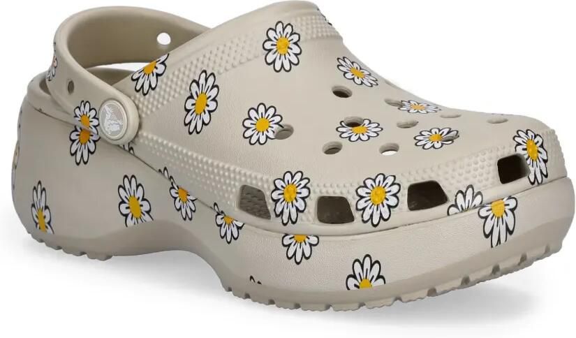 Crocs Classic klompen met plateauzool en bloemen Beige - Foto 3