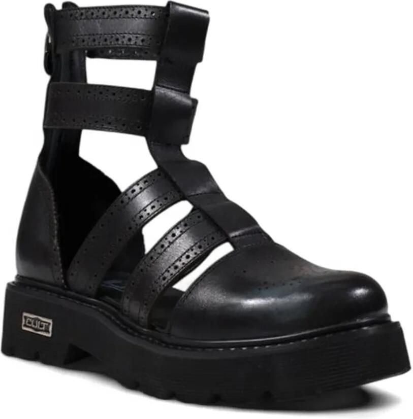 Cult Sandalen met brogue detail en plateauzool Zwart - Foto 2