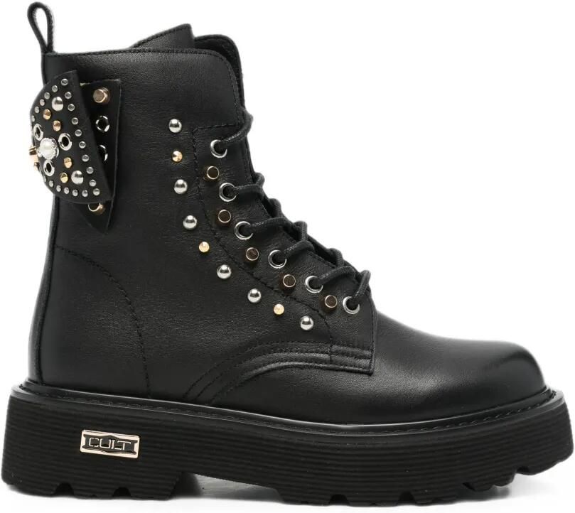 Cult Slash laarzen verfraaid met studs en strikdetail Zwart