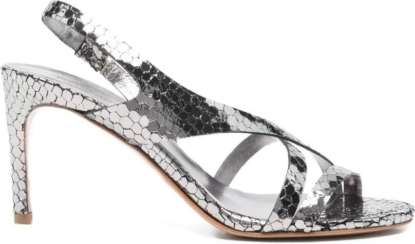 Del Carlo Cannes sandalen met slangenleer-effect en bandjes Zilver