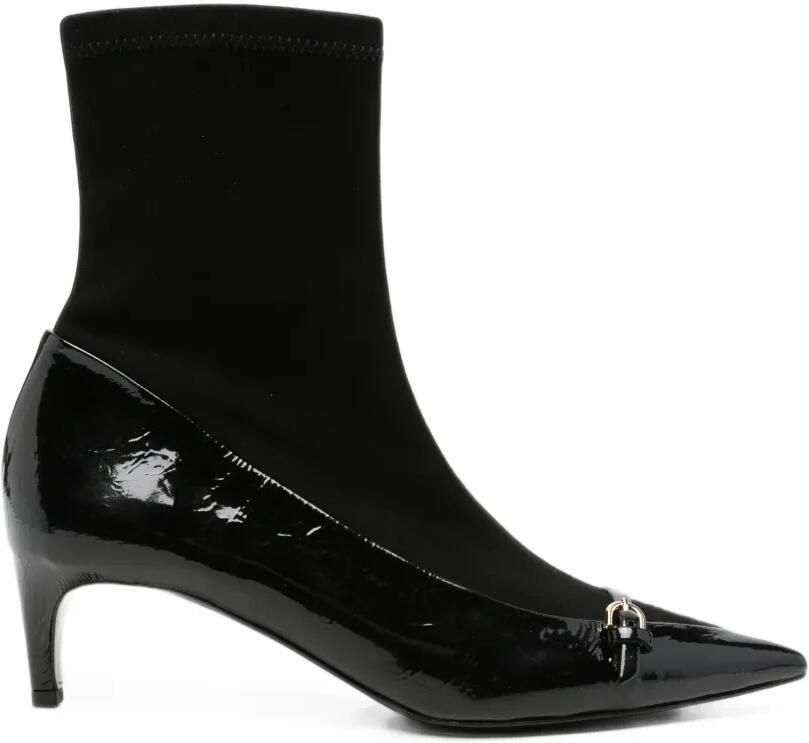 Del Carlo patent-finish buckled ankle boots Zwart