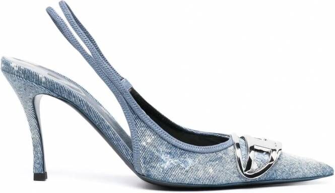 Diesel D-Venus 80mm denim slingback pumps Blauw