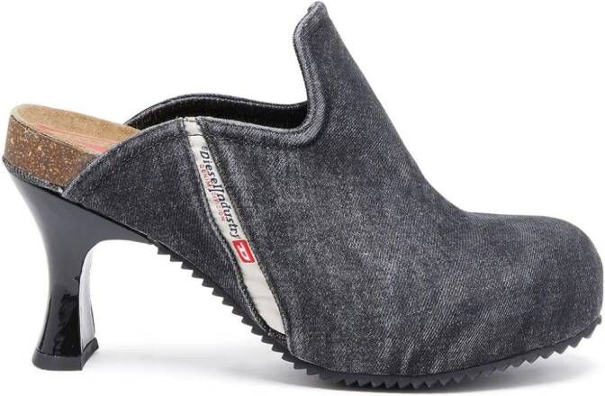 Diesel D-Woodstock 80mm denim muiltjes Zwart