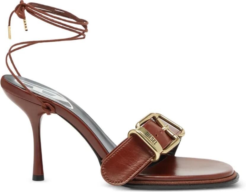 Diesel D-Cocco leren sandalen met enkelbandje Bruin