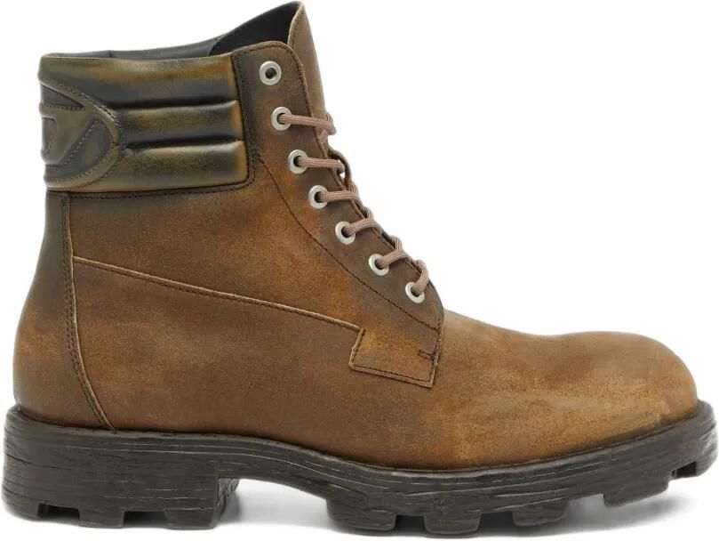 Diesel D-Hammer combat boots on distressed suede Bruin