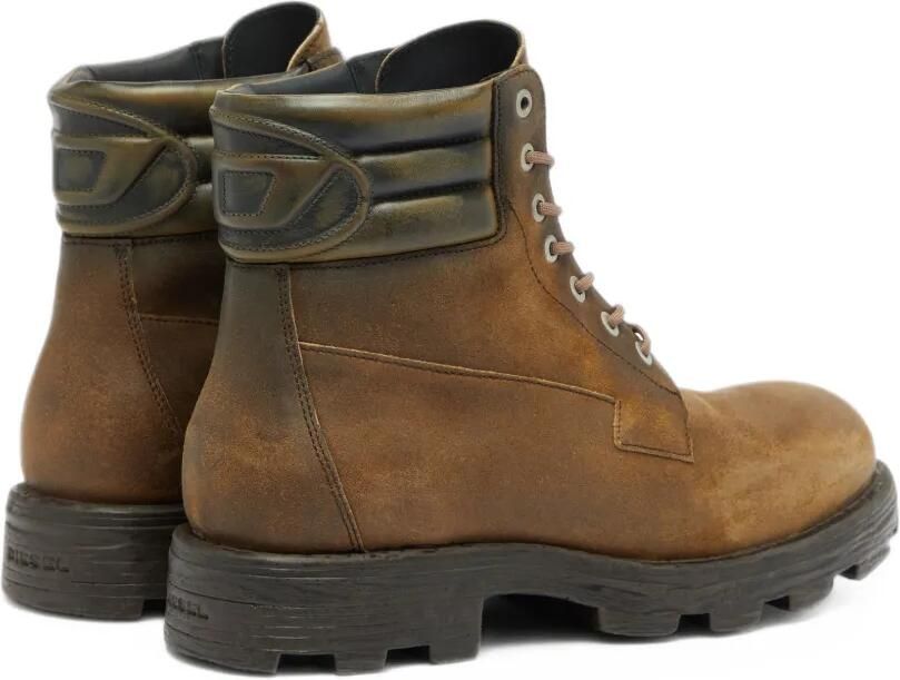 Diesel D-Hammer combat boots on distressed suede Bruin - Foto 4