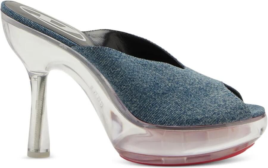Diesel D-Lake muiltjes met plateauzool van denim en acrylglas Blauw