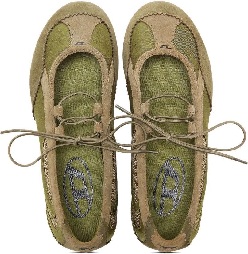 Diesel D-Mile ballerina's met veters van leer en mesh Groen - Foto 2