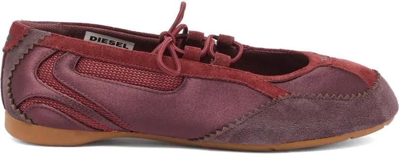 Diesel D-Mile ballerina's met veters van leer en mesh Rood