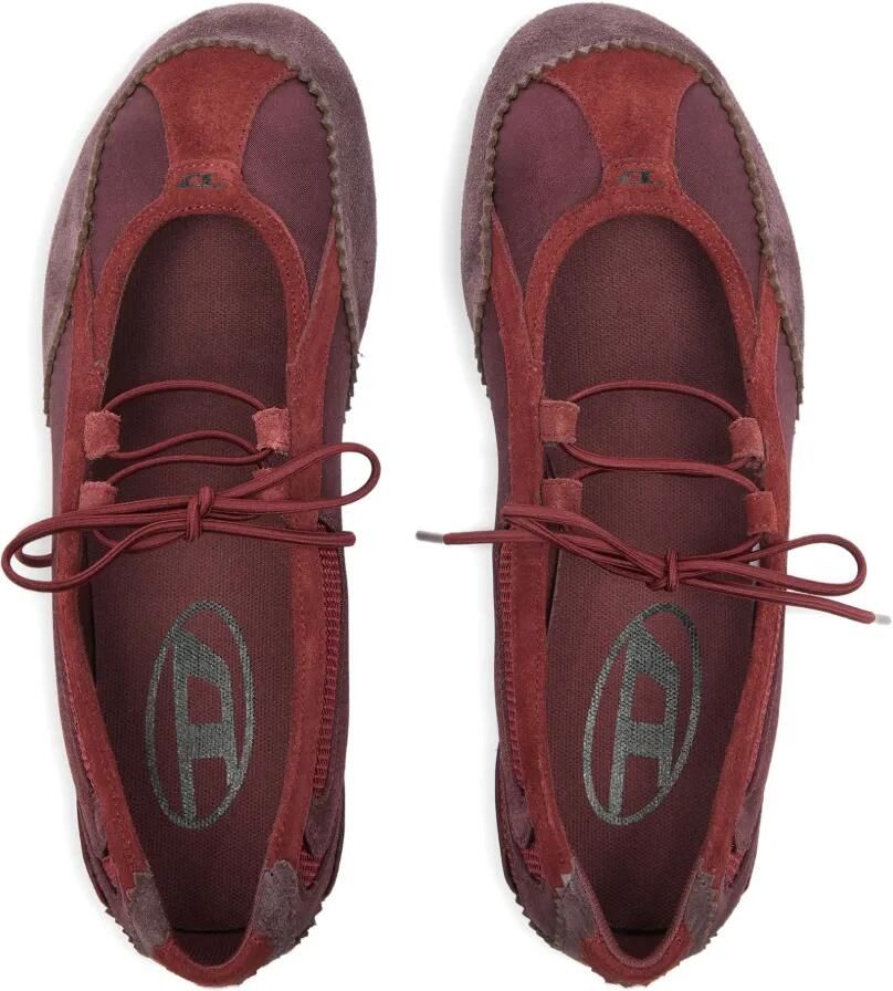 Diesel D-Mile ballerina's met veters van leer en mesh Rood - Foto 2