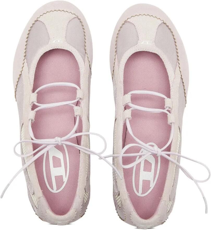 Diesel D-Mile ballerina's met veters van leer en mesh Roze - Foto 2