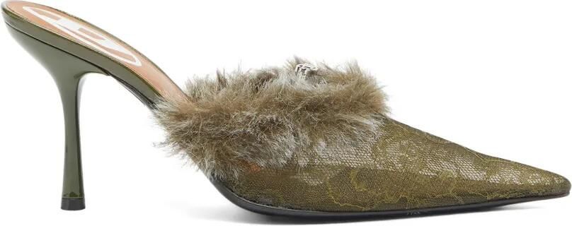Diesel D-Ten&Half nylon muiltjes met pluizige afwerking Groen