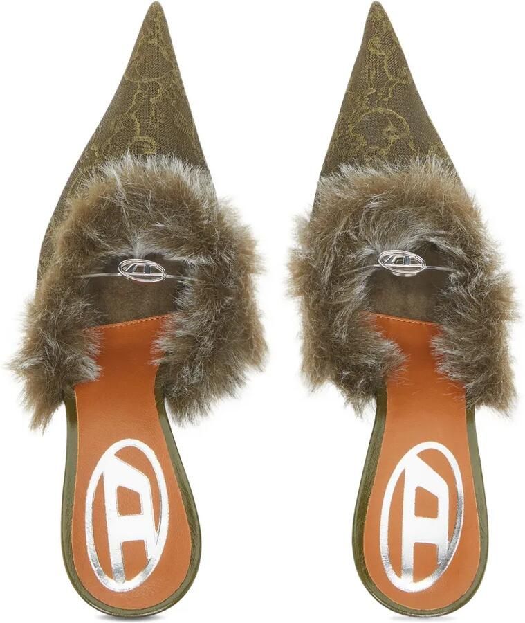 Diesel D-Ten&Half nylon muiltjes met pluizige afwerking Groen - Foto 3
