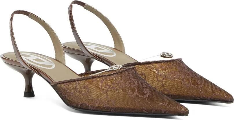 Diesel D-Ten&Half slingbacks pumps van leer en kant Bruin - Foto 4