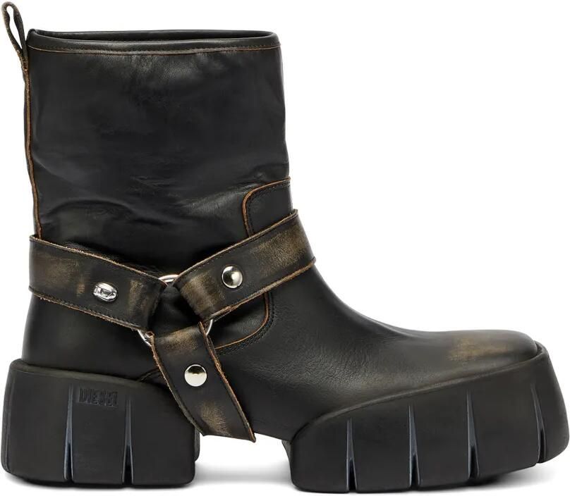 Diesel D-Tex leren laarzen met bandje Zwart