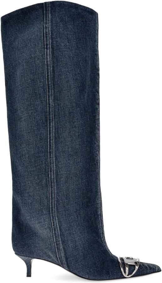 Diesel D-Venus soepelvallende knielaarzen van denim Blauw