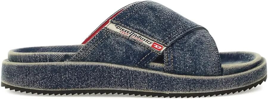 Diesel Denim slippers met kruisbandjes Blauw