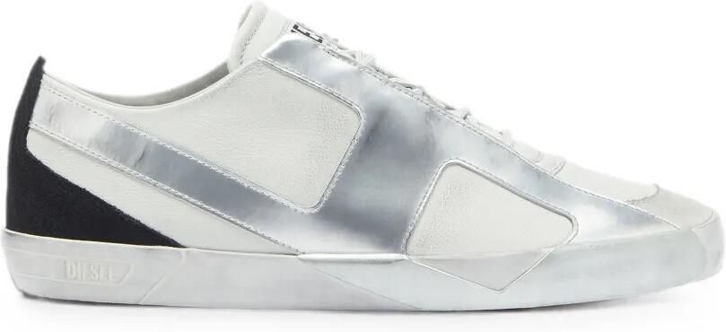 Diesel S-Slante-D gerafelde sneakers van leer en suède Zilver