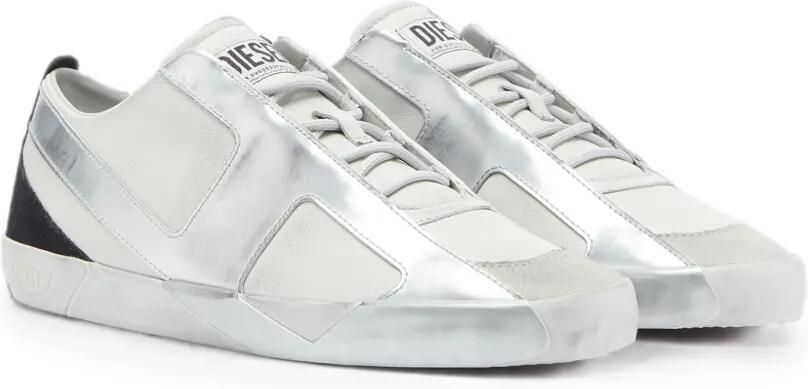 Diesel S-Slante-D gerafelde sneakers van leer en suède Zilver - Foto 4