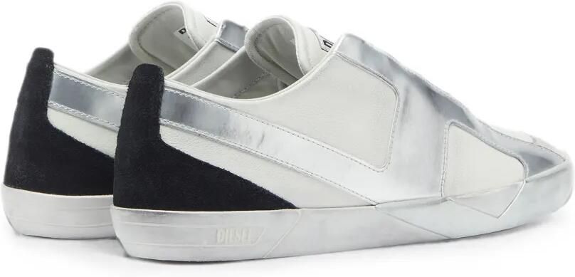 Diesel S-Slante-D gerafelde sneakers van leer en suède Zilver - Foto 5