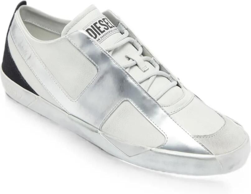 Diesel S-Slante-D gerafelde sneakers van leer en suède Zilver - Foto 3