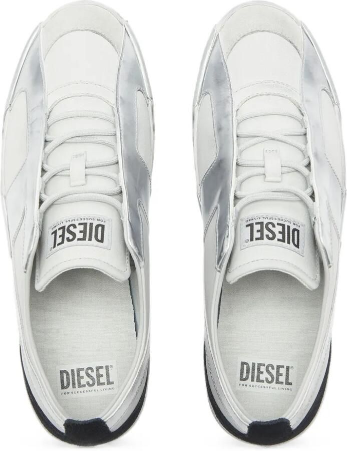 Diesel S-Slante-D gerafelde sneakers van leer en suède Zilver - Foto 2