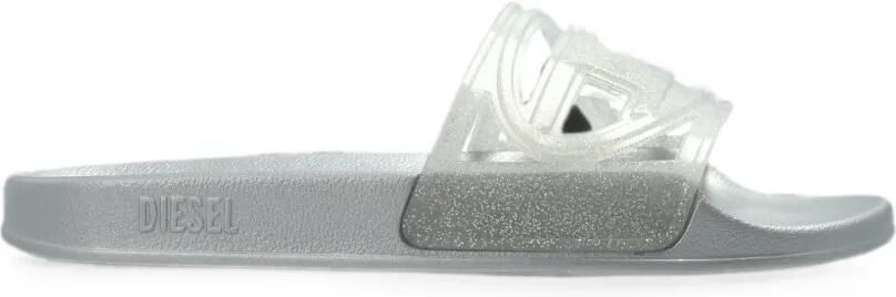 Diesel Sa-Clyde slippers met glitters en logo-plakkaat Grijs