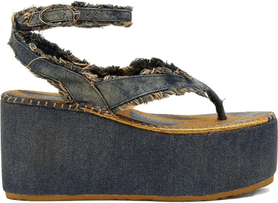 Diesel Sandalen met plateauzool en franje Blauw