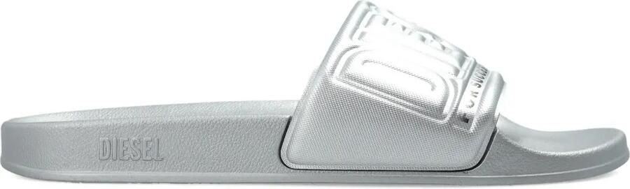 Diesel Slippers met logo-reliëf Zilver