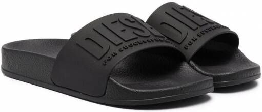 Diesel Kids Slippers met logo-reliëf Zwart