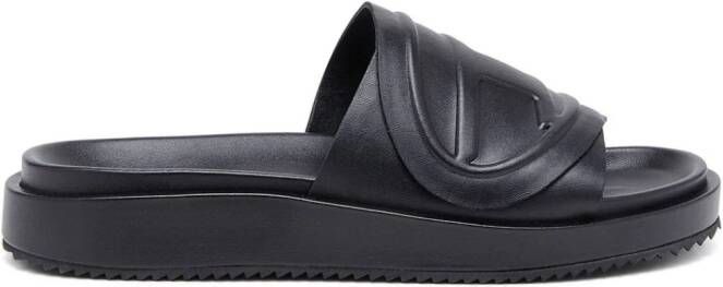 Diesel Sa-Slide D-Oval slippers met logo-reliëf Zwart