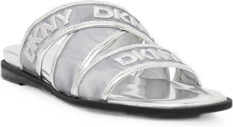 DKNY Cerelia slippers met gekruiste bandjes en geborduurd logo Zilver - Foto 2